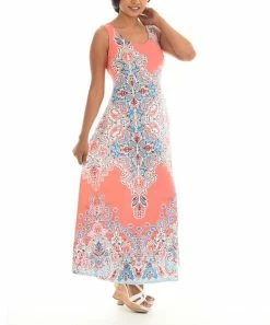 Budget π Shoreline Peach & Blue Paisley Sleeveless Maxi π Dress - π© Women & Plus π§¨