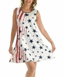 Top 10 🛒 Shoreline White & Blue Star & Stripe Sleeveless 👗 Dress - 👩 Women 🤩