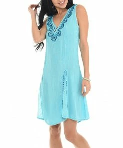 Deals 🔥 Shoreline Aqua Geometric Embroidered Shift 👗 Dress - 👩 Women 😍
