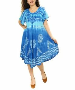 Deals 😍 Shoreline Blue Tie-Dye Embroidered Shift 👗 Dress - 👩 Women & Plus ✨