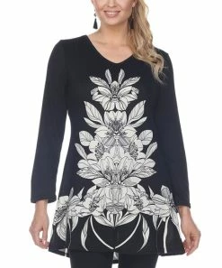 Wholesale 👍 Shoreline Black Floral V-Neck Tunic - 👩 Women 😉