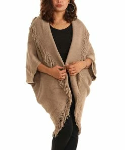 Best Sale β Shoreline Taupe Dolman-Sleeve Fringe Open Cardigan - Plus βοΈ