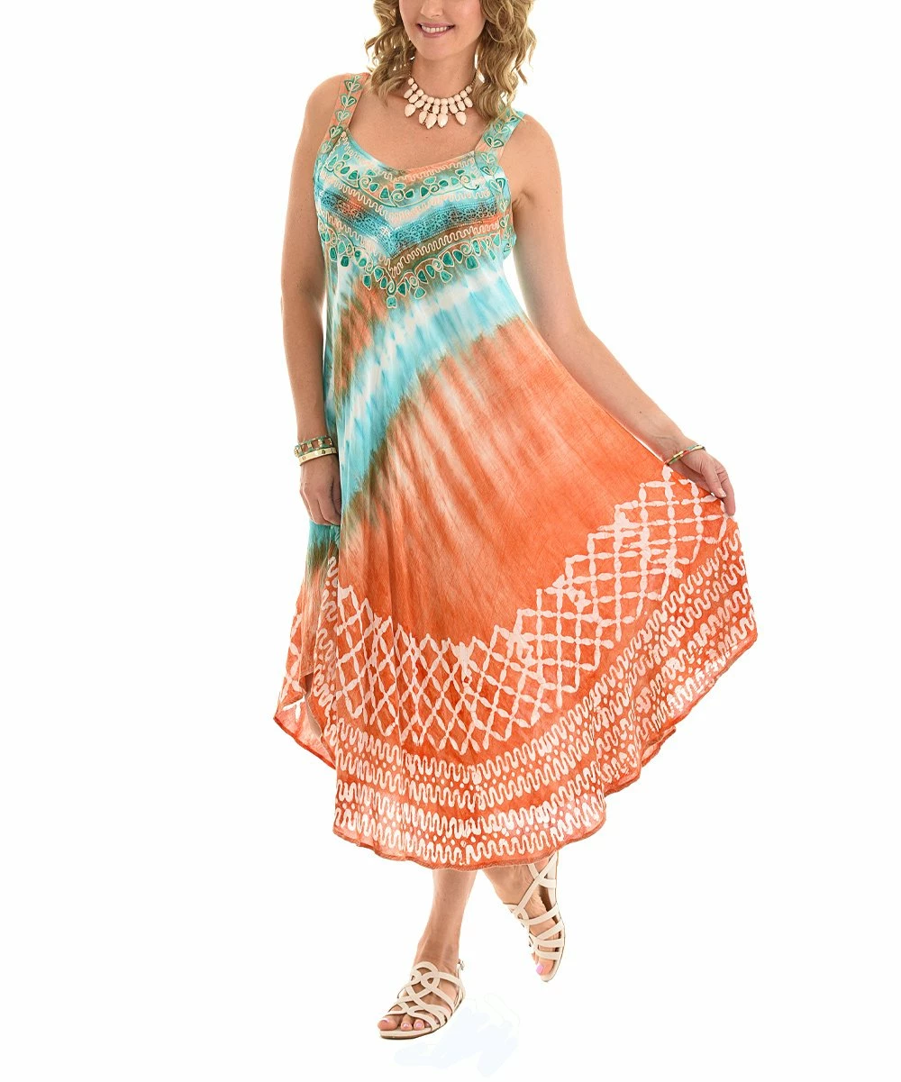 Best deal π₯ Shoreline Peach & Aqua Tie-Dye Sleeveless Midi Shift π Dress - π© Women & Plus π - Image 2