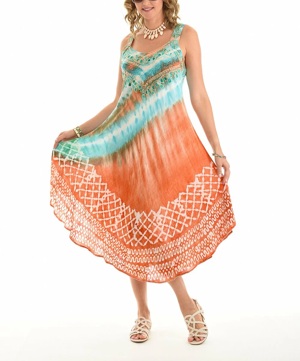 Best deal π₯ Shoreline Peach & Aqua Tie-Dye Sleeveless Midi Shift π Dress - π© Women & Plus π - Image 3