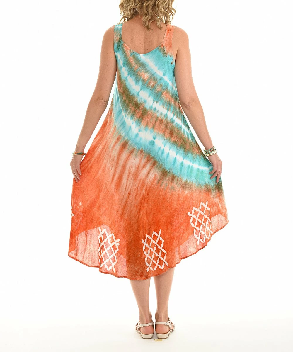 Best deal π₯ Shoreline Peach & Aqua Tie-Dye Sleeveless Midi Shift π Dress - π© Women & Plus π - Image 4