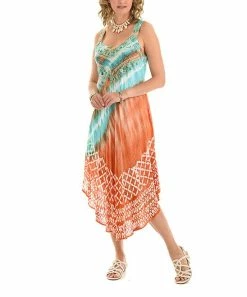 Best deal 🔥 Shoreline Peach & Aqua Tie-Dye Sleeveless Midi Shift 👗 Dress - 👩 Women & Plus 👏