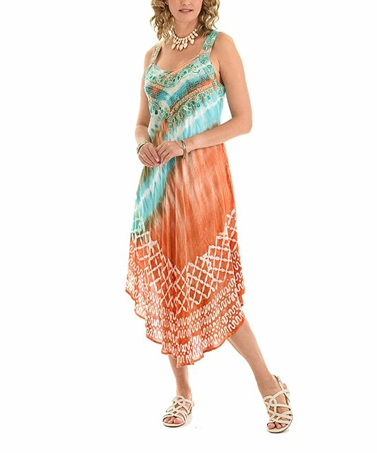 Best deal π₯ Shoreline Peach & Aqua Tie-Dye Sleeveless Midi Shift π Dress - π© Women & Plus π