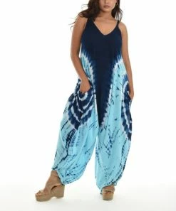 Cheapest 🎉 Shoreline Turquoise Tie-Dye Sleeveless Harem Jumpsuit - 👩 Women & Plus 😀