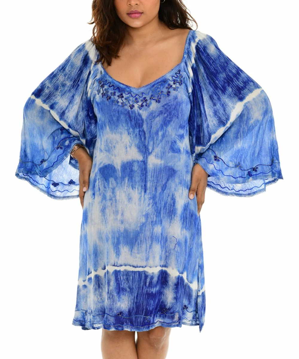 Discount π Shoreline Blue Tie-Dye Wide-Sleeve Shift π Dress - Plus π€© - Image 2