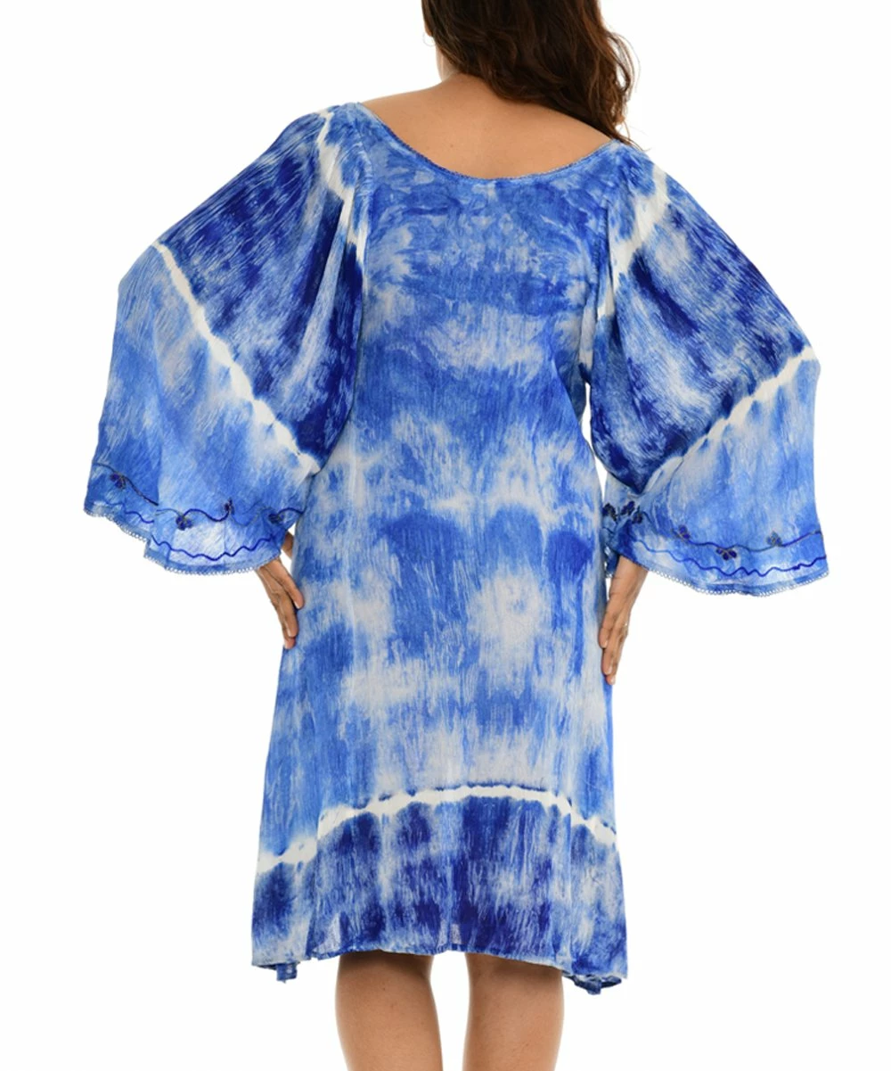 Discount π Shoreline Blue Tie-Dye Wide-Sleeve Shift π Dress - Plus π€© - Image 3