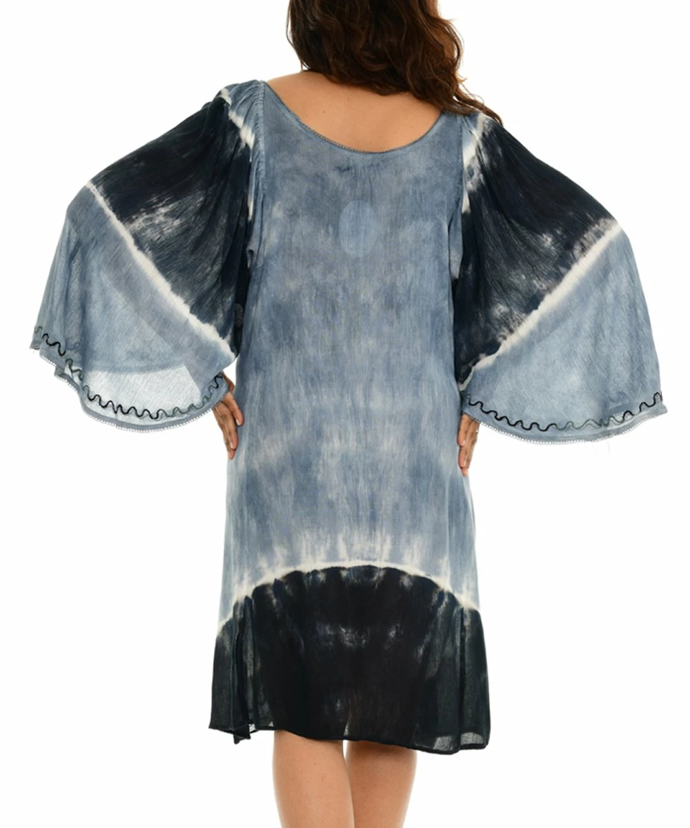 Buy β¨ Shoreline Black & Gray Tie-Dye Wide-Sleeve Shift π Dress - π© Women & Plus β¨ - Image 2