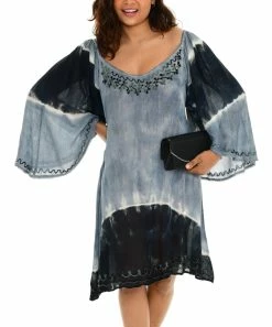 Buy ✨ Shoreline Black & Gray Tie-Dye Wide-Sleeve Shift 👗 Dress - 👩 Women & Plus ✨