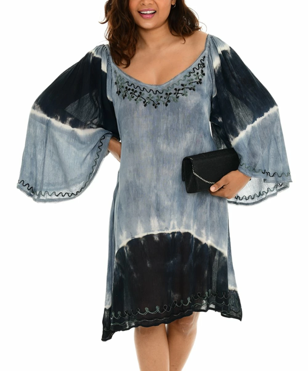 Buy β¨ Shoreline Black & Gray Tie-Dye Wide-Sleeve Shift π Dress - π© Women & Plus β¨