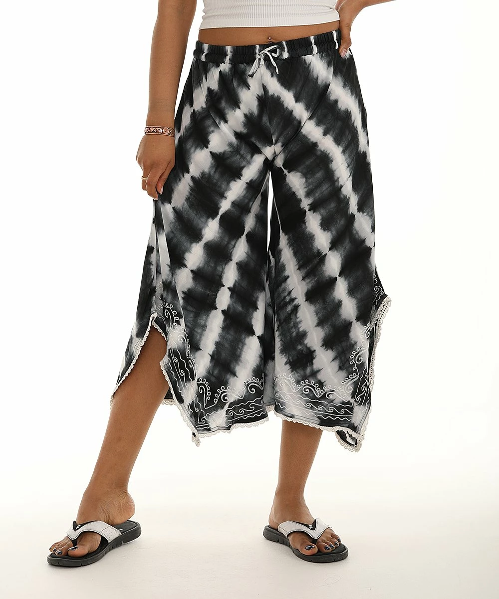 Buy π Shoreline Black & White Tie-Dye Split-Hem Gaucho Pants - π© Women π