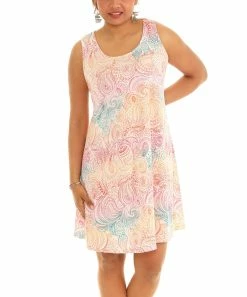 Wholesale ✔️ Shoreline Pink Paisley Lattice-Back Sleeveless Shift 👗 Dress - Plus 😉