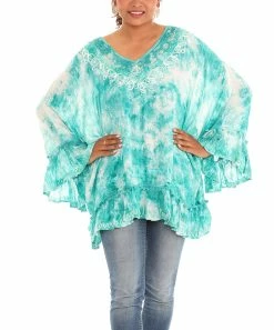 Brand new βοΈ Shoreline Jade Tie-Dye Ruffle-Hem Flare-Sleeve V-Neck Top - Plus π