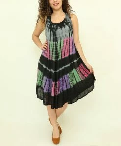 Discount 🔔 Shoreline Black & Pink Tie-Dye Sleeveless 👗 Dress - Plus 👏