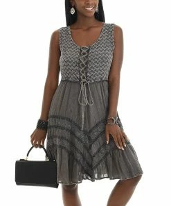 Hot Sale 𧨠Shoreline Gray Leaf Tie-Detail Sleeveless π Dress - π© Women π