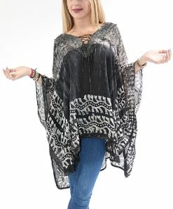 Outlet 🛒 Shoreline Gray Tie-Dye Lace-Up V-Neck Tunic - Plus 😀