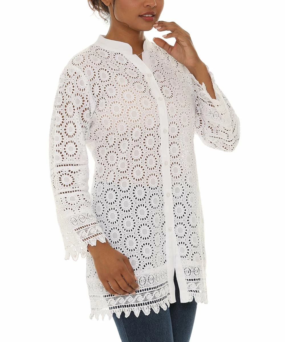 Coupon β Shoreline White Eyelet Sheer Three-Quarter Sleeve Tunic - π© Women π - Image 4