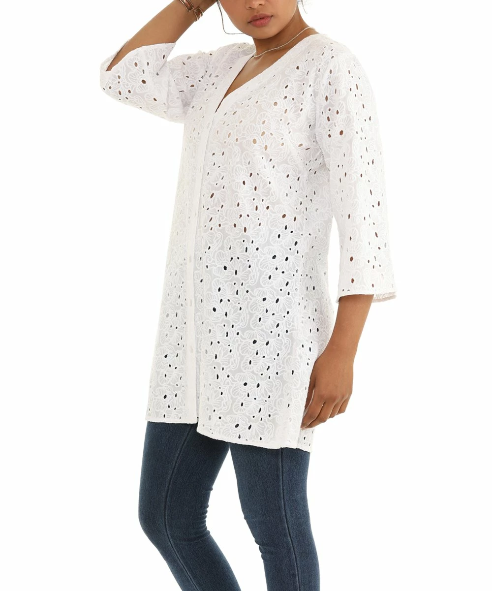 Best deal π₯° Shoreline White Eyelet Button-Up Tunic - π© Women & Plus π - Image 4