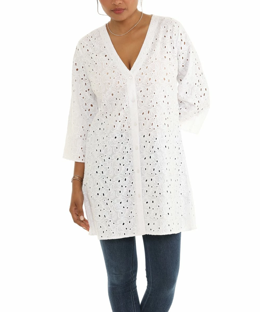 Best deal π₯° Shoreline White Eyelet Button-Up Tunic - π© Women & Plus π - Image 5