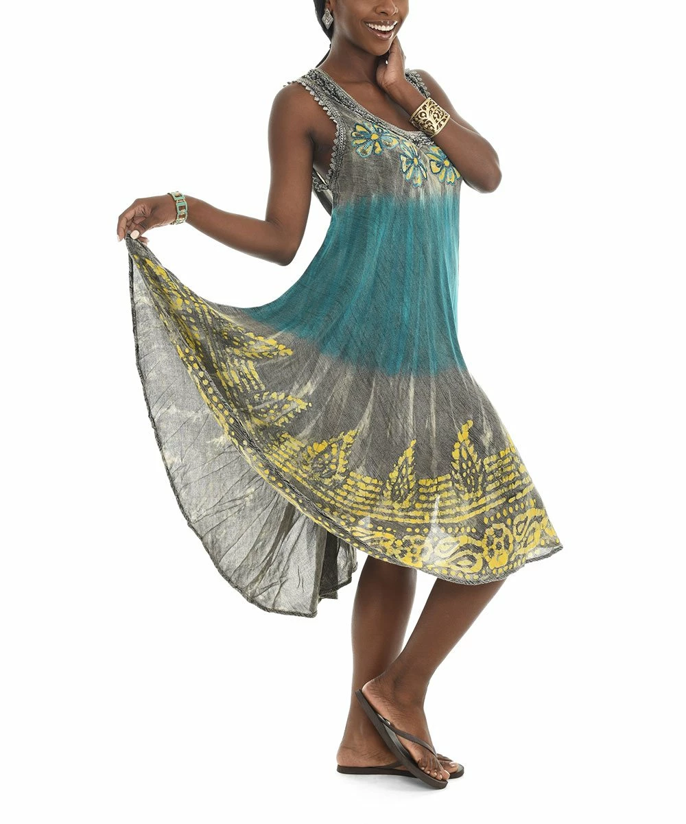 New π₯° Shoreline Gray & Teal Tie-Dye Floral Sleeveless Midi π Dress - π© Women & Plus π₯° - Image 2