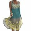 New 🥰 Shoreline Gray & Teal Tie-Dye Floral Sleeveless Midi 👗 Dress - 👩 Women & Plus 🥰