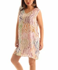 Discount ✔️ Shoreline White & Pink Zebra V-Neck Sleeveless Shift 👗 Dress - 👩 Women & Plus 🎉