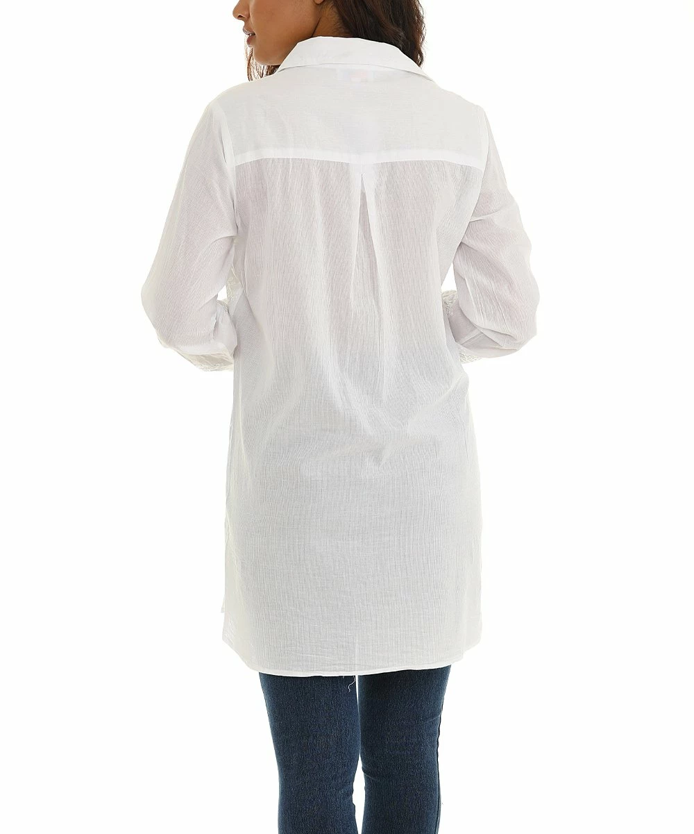 Brand new π Shoreline White Floral Embroidered Three-Quarter Sleeve Button-Up Tunic - π© Women π - Image 4