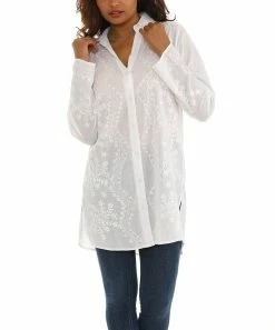 Brand new π Shoreline White Floral Embroidered Three-Quarter Sleeve Button-Up Tunic - π© Women π