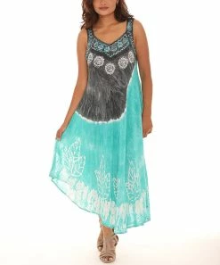 Best Sale 🤩 Shoreline Jade & Brown Embroidered Sleeveless Maxi 👗 Dress - 👩 Women & Plus ✨