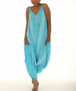 Top 10 β Shoreline Turquoise & Beige Abstract Sleeveless Harem Jumpsuit - π© Women & Plus π§¨