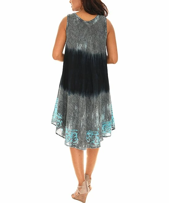 Buy π Shoreline Turquoise & Navy Tie-Dye Floral Sleeveless π Dress - π© Women β - Image 3