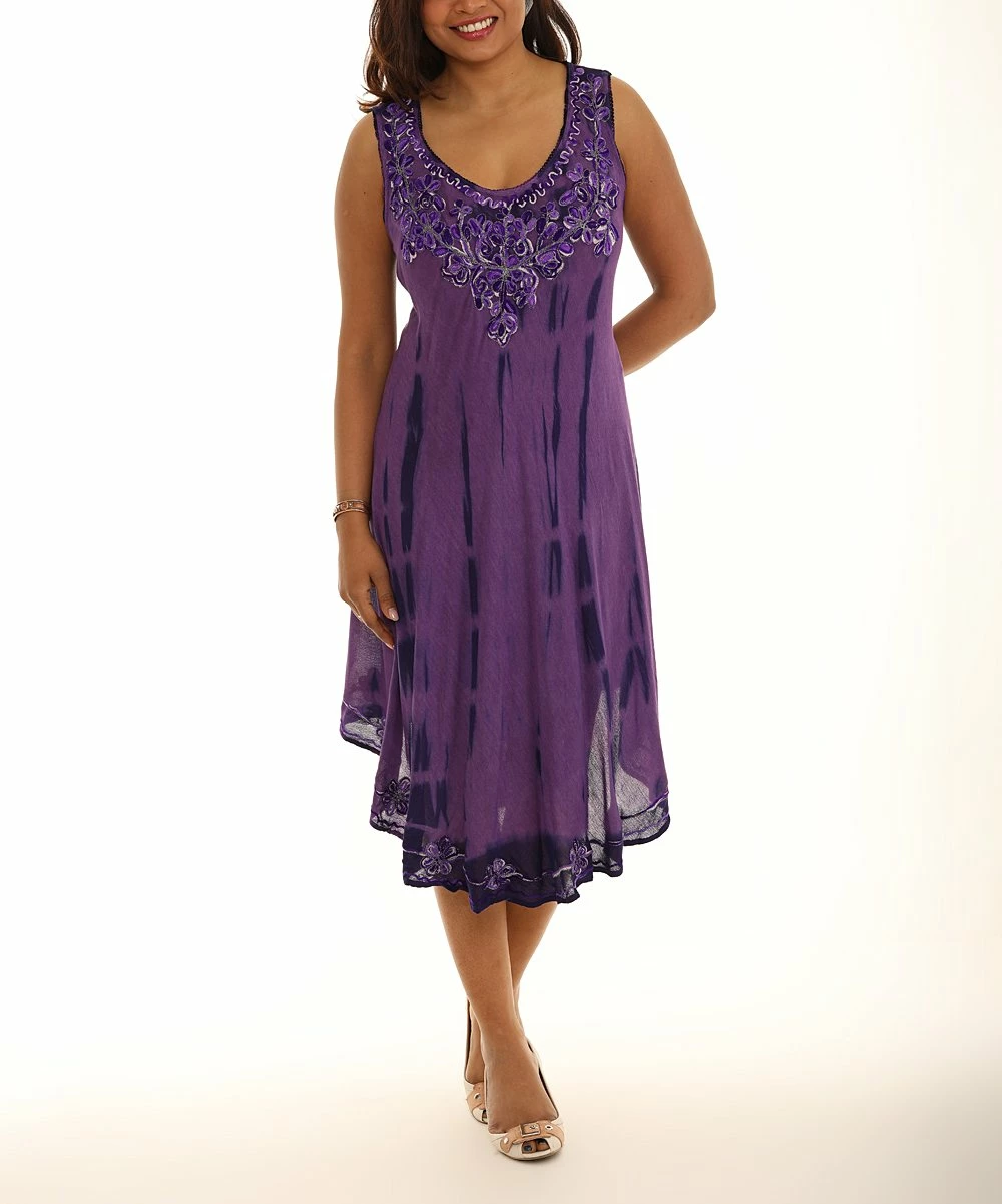 Deals π Shoreline Purple Embroidered Scoop Neck Sleeveless π Dress - Plus π - Image 3
