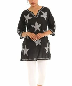 Budget π€© Shoreline Black & Gray Embroidered Star Three-Quarter Sleeve Tunic - π© Women & Plus π