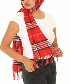 Best Pirce 👏 Shoreline Red & White Plaid Cashmere-Blend Scarf - 👩 Women 🔔