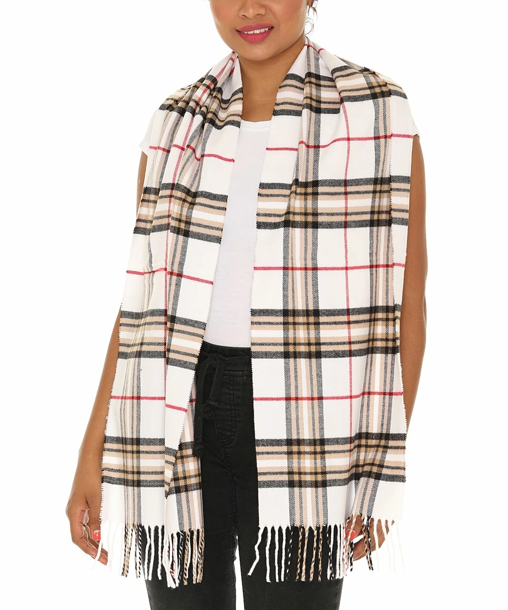 Best reviews of β€οΈ Shoreline White Plaid Cashmere-Blend Scarf - π© Women β€οΈ - Image 2