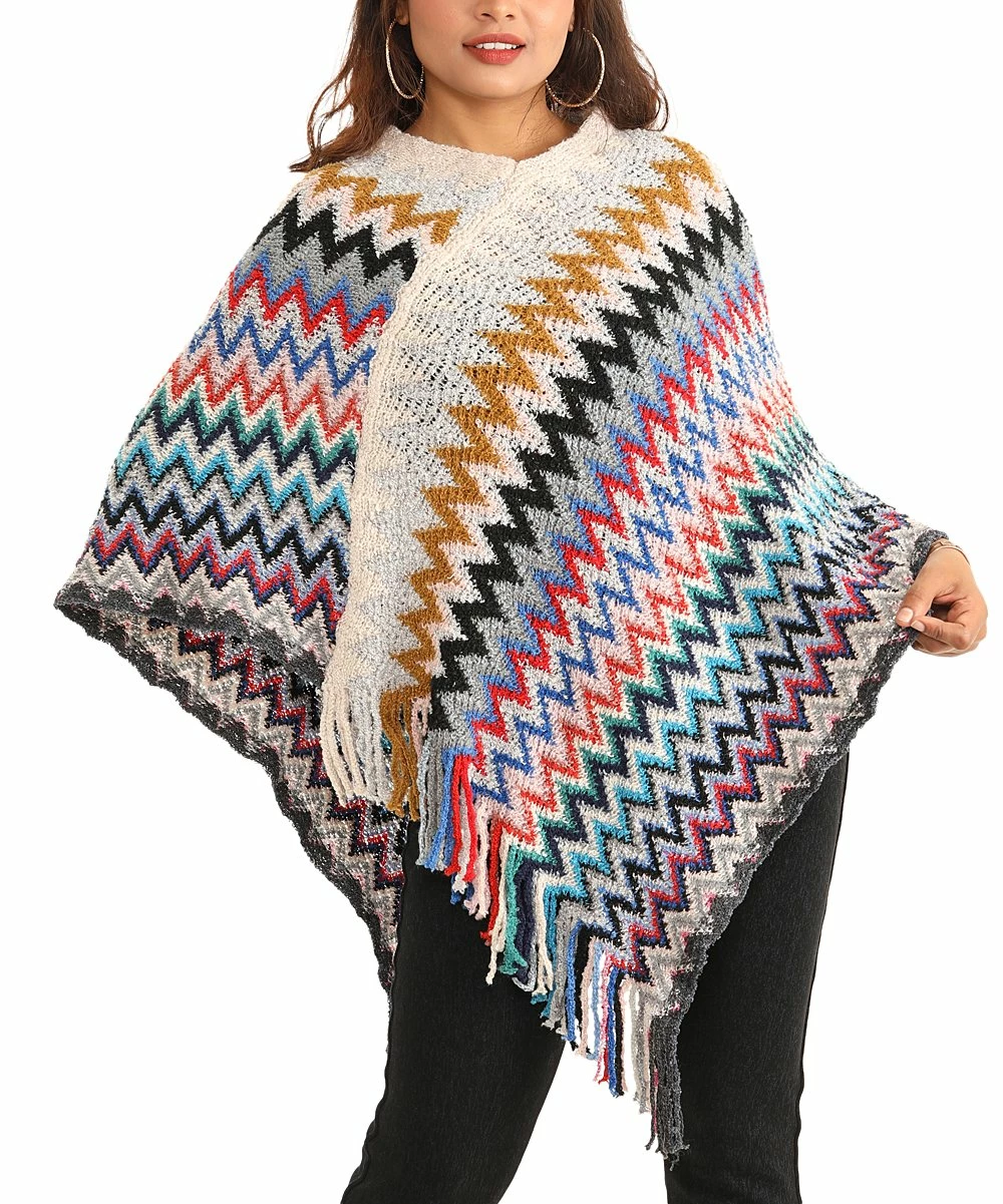Flash Sale π Shoreline Pink & White Chevron Stripe Fringe-Hem Poncho - π© Women & Plus β - Image 2