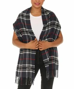 Outlet 🔥 Shoreline Navy Plaid Cashmere-Blend Scarf - 👩 Women 👍