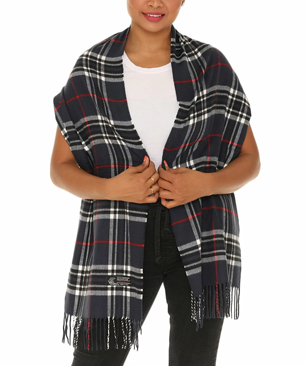 Outlet π₯ Shoreline Navy Plaid Cashmere-Blend Scarf - π© Women π
