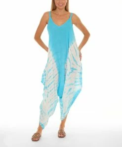 Best Pirce 🎁 Shoreline Aqua & Cream Tie-Dye Harem Jumpsuit - 👩 Women & Plus 😍