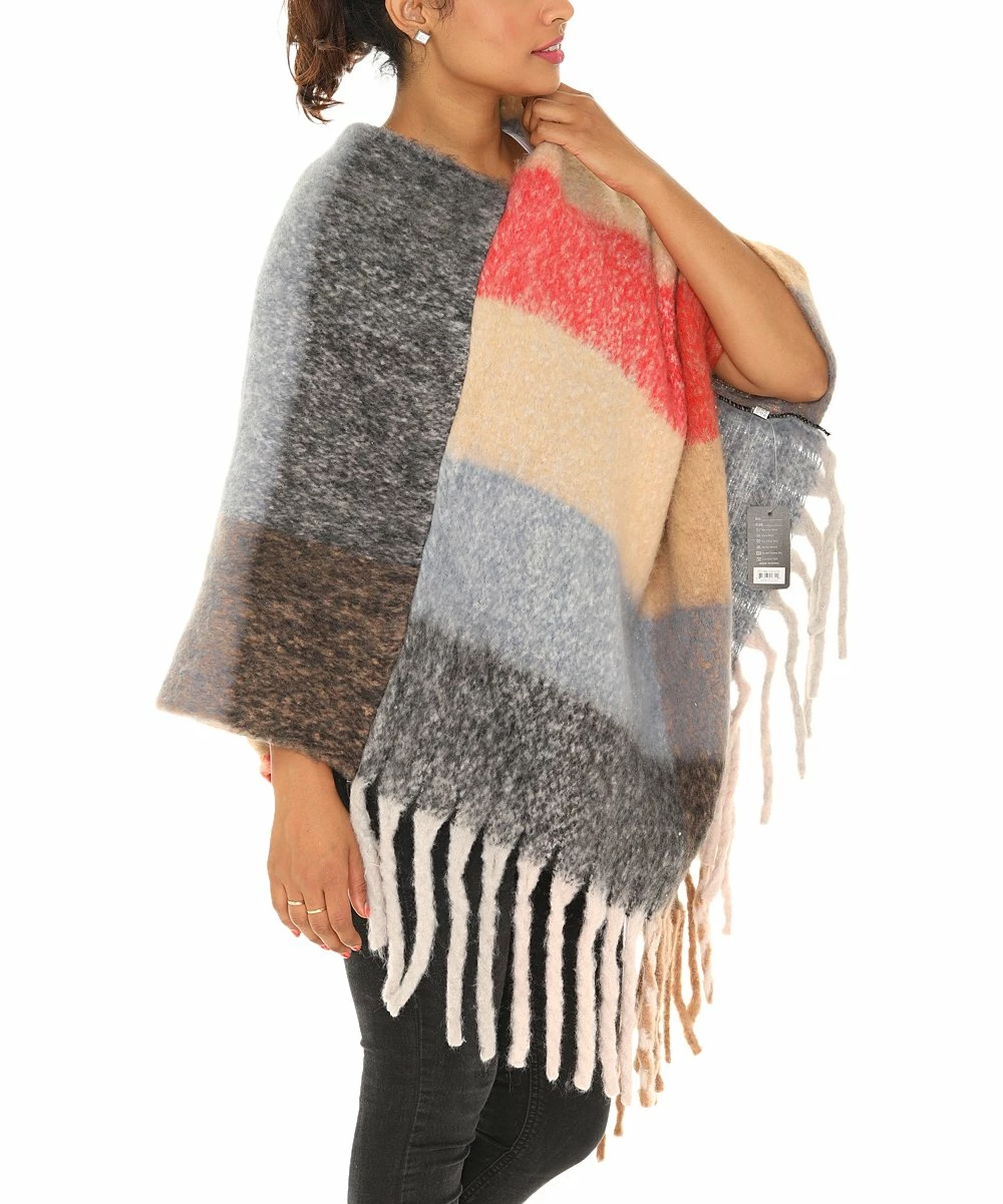 Best Pirce π Shoreline Orange Plaid Fringe-Trim Poncho - π© Women & Plus β - Image 3