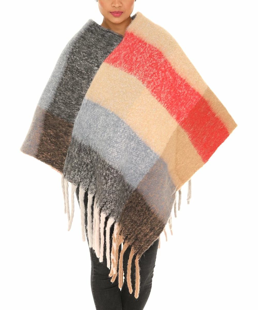 Best Pirce π Shoreline Orange Plaid Fringe-Trim Poncho - π© Women & Plus β - Image 4