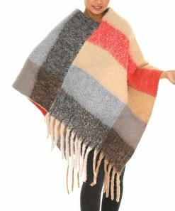 Best Pirce π Shoreline Orange Plaid Fringe-Trim Poncho - π© Women & Plus β