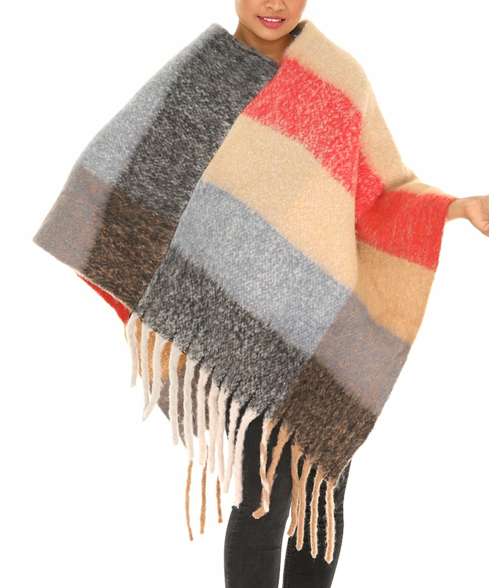 Best Pirce π Shoreline Orange Plaid Fringe-Trim Poncho - π© Women & Plus β