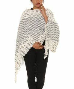 Wholesale β¨ Shoreline Ivory & Gray Checkerboard Fringe-Accent Poncho - π© Women & Plus βοΈ