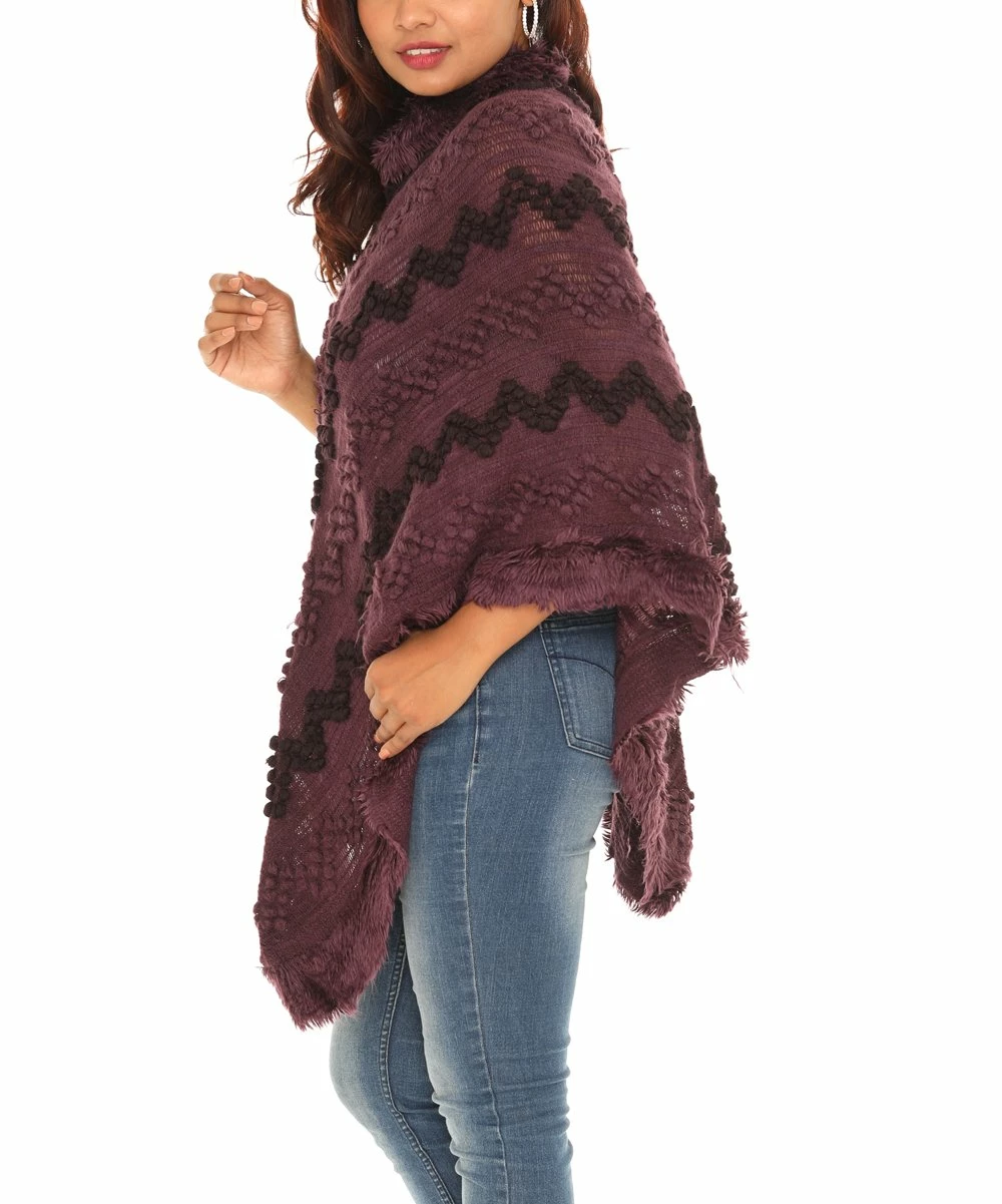 Promo π Shoreline Purple Crocheted Faux Fur Trim Cowl-Neck Poncho - π© Women & Plus π - Image 2