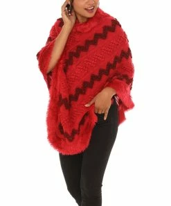 Buy π€© Shoreline Red & Black Popcorn Faux Fur Cowl-Neck Poncho - π© Women & Plus π