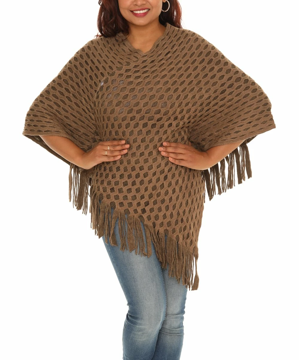Promo π₯° Shoreline Taupe Waffle-Knit Fringed Poncho - π© Women & Plus π― - Image 2